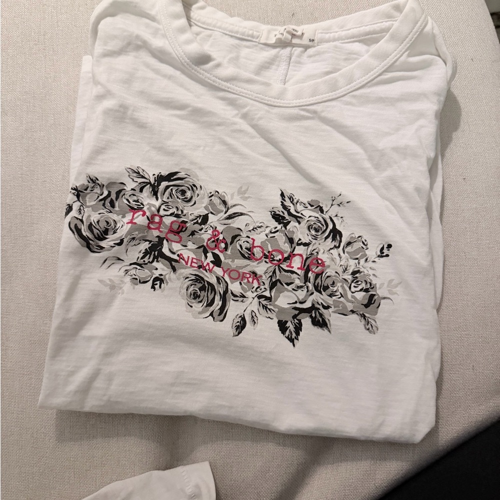 Rag & Bone White Floral Long Sleeve Tee